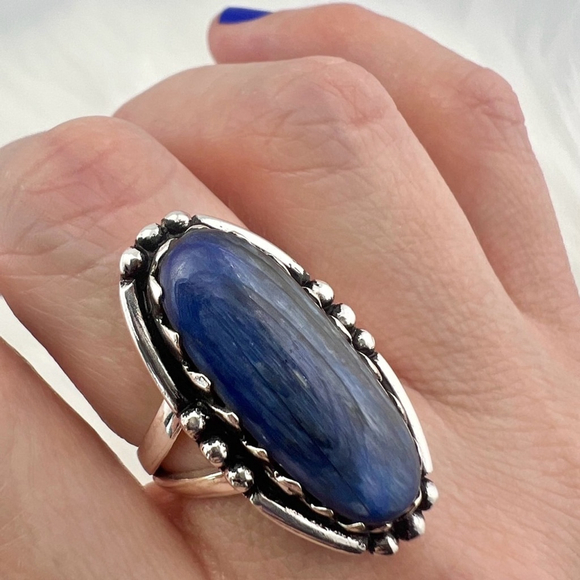 Blue Kyanite Ring Size 8 Sterling Silver 925 Vintage Southwest Style - Picture 2 of 9